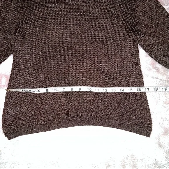 New Josephine Chaus Knit Sweater Brown Semi-transparent waffle scoop neck - Picture 8 of 11